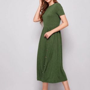 Buttoned Front Dress (Green)