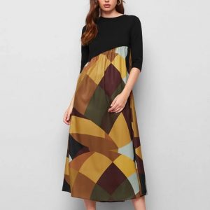 High Waist Colorblock Dress (Black)