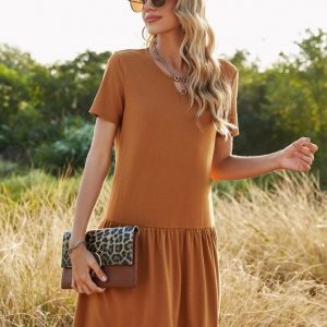 Keyhole Neck Ruffle Hem Smock Dress