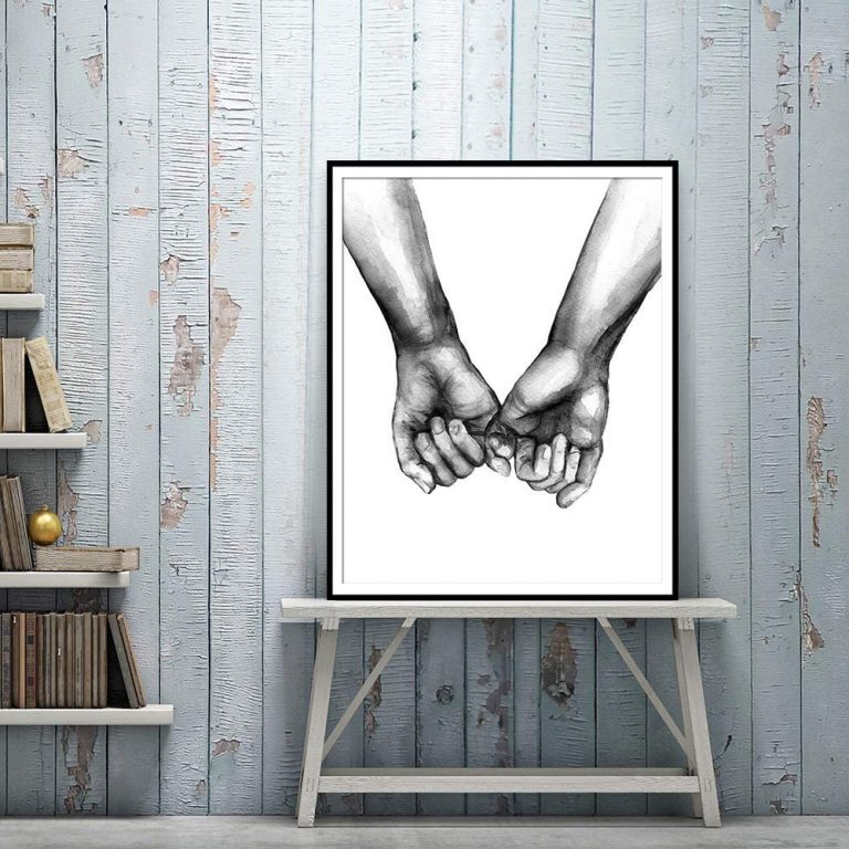 Kiddale Love and Hand in Hand Wall Art Canvas Print Poster,Simple