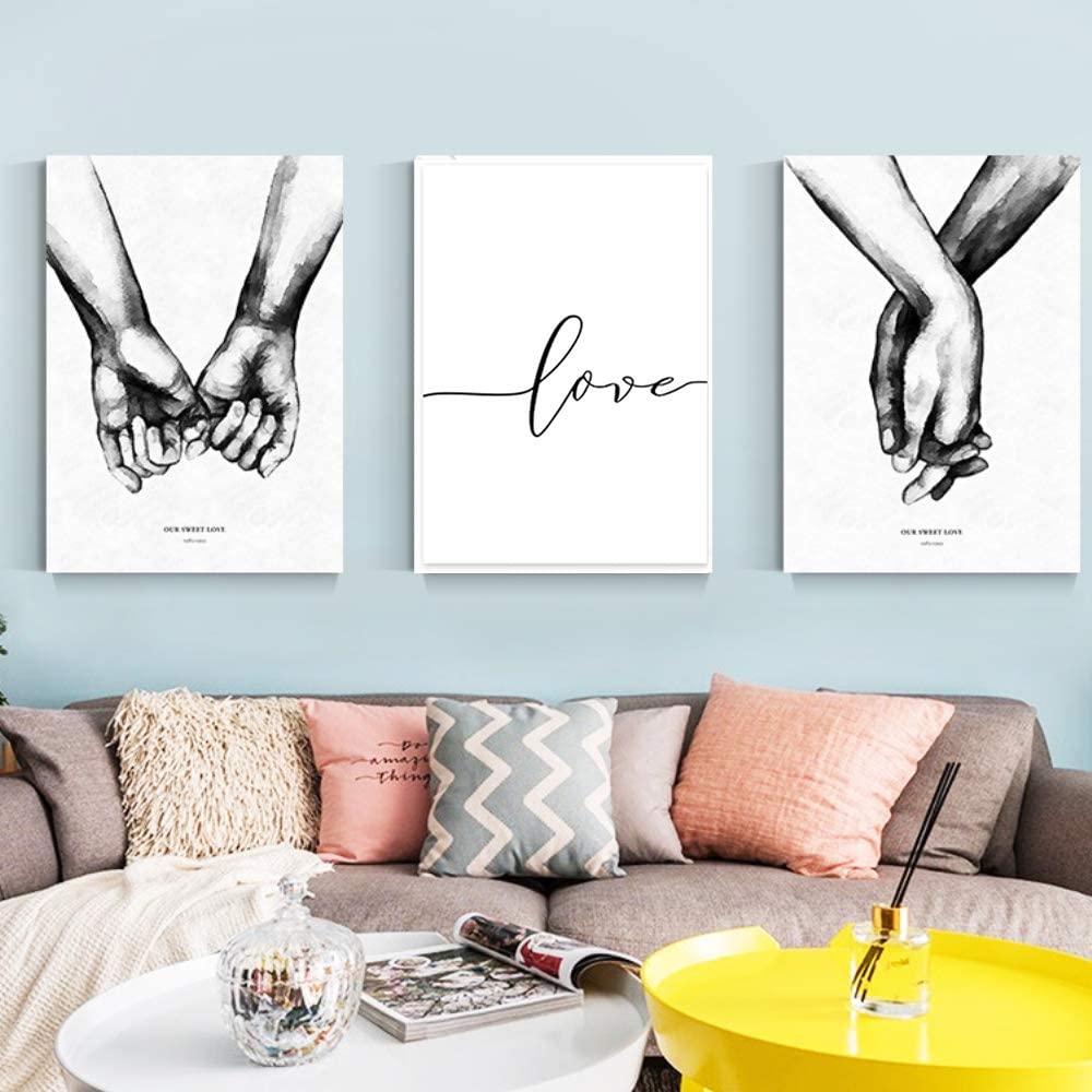 Kiddale Love and Hand in Hand Wall Art Canvas Poster,Simple Fashion Black and White Sketch Art Line Drawing Decor for Home Bedroom Office(Set of 3 Unframed, 16×20 inches) –