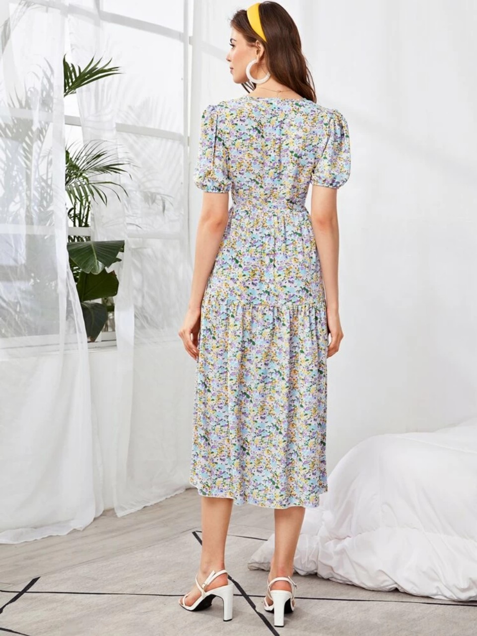 Ditsy Floral Puff Sleeve Midi Dress – CB Shop USA