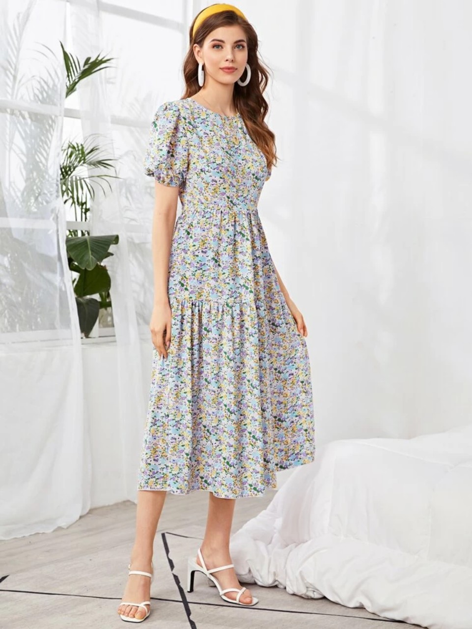 Ditsy Floral Puff Sleeve Midi Dress – CB Shop USA