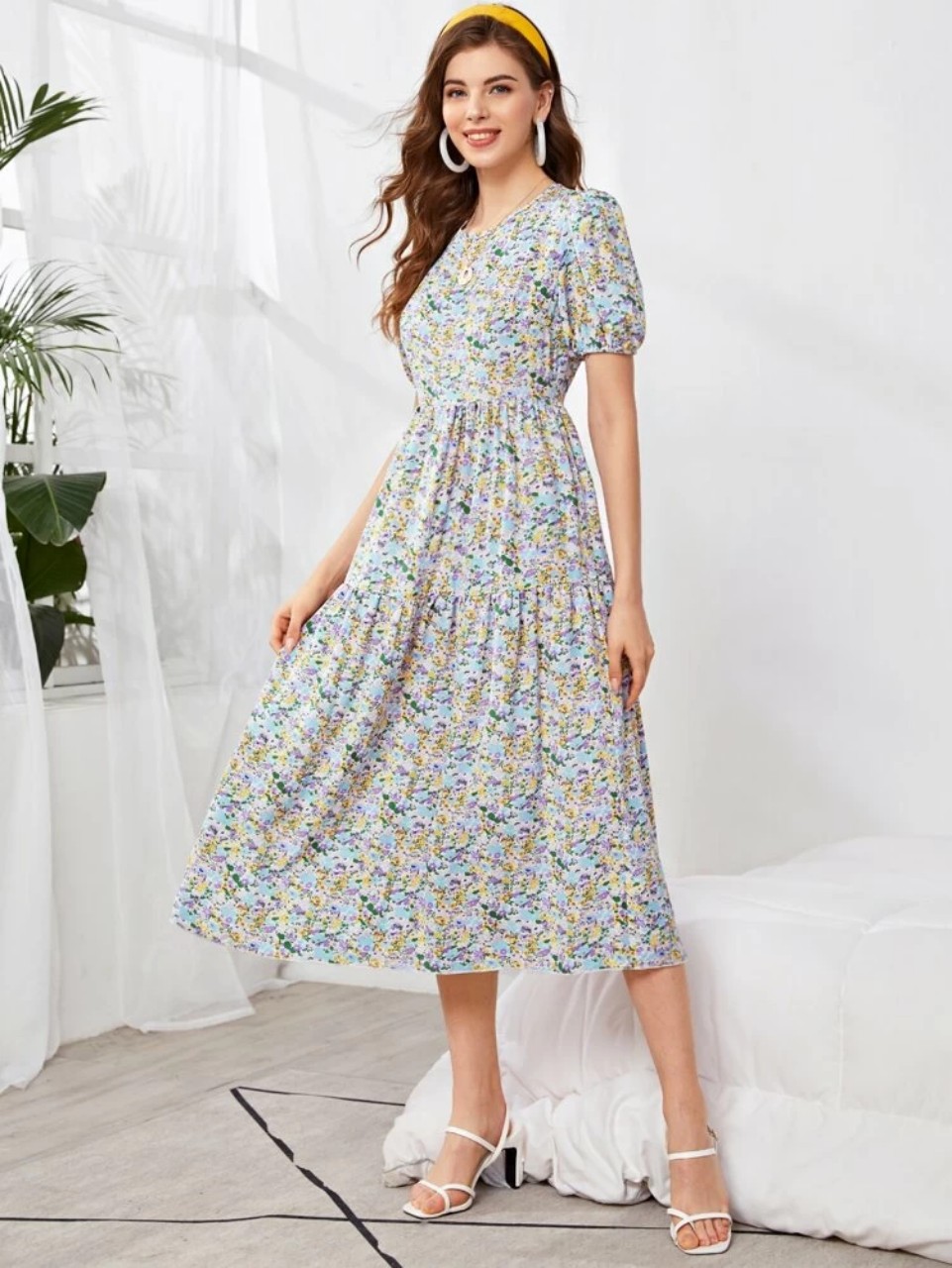 Ditsy Floral Puff Sleeve Midi Dress – CB Shop USA