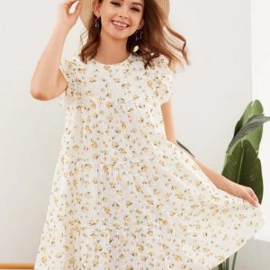 Ditsy Floral Ruffle Armhole Schiffy Smock Dress