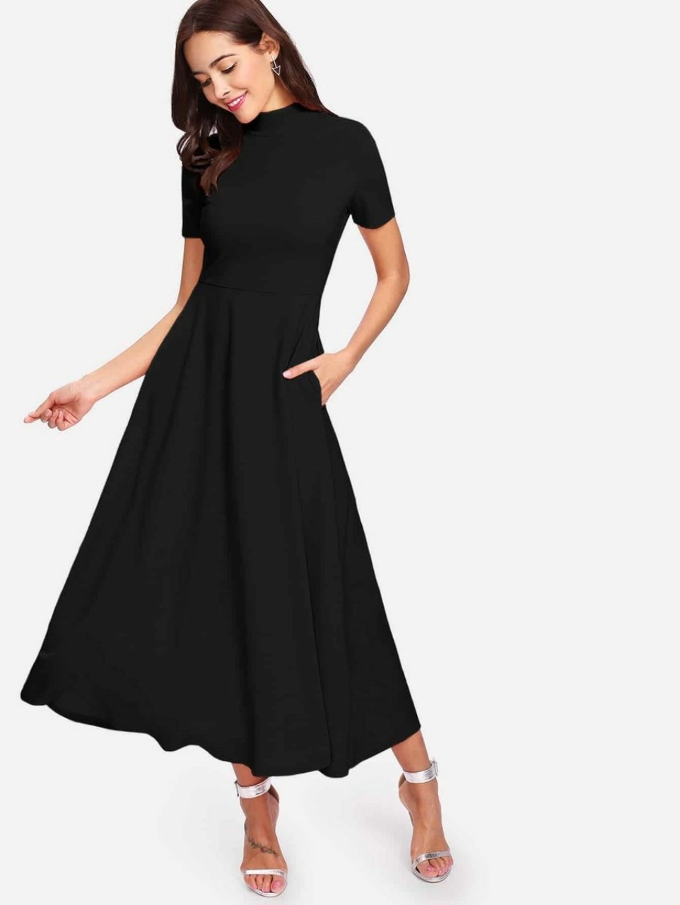 Mock Neck Pocket Side Maxi Flowy Dress (Black) – CB Shop USA