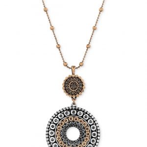 Lucky Brand Two-Toned Decorated Disc Pendant Necklace