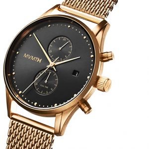 Men's Analog Minimalist Watch with Dual Time Zones  (Gold & Black)