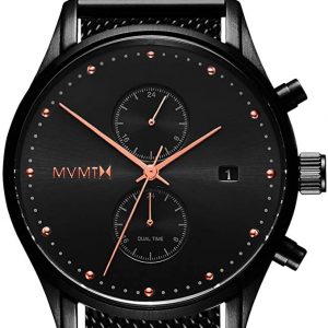 Men's Analog Minimalist Watch with Dual Time Zones ( Black & Rose)