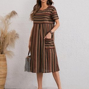 Striped Drop Shoulder Smock Dress