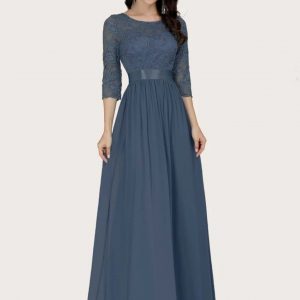 Zip Back Lace Bodice Prom Dress (Dusty Blue)