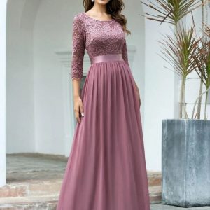 Zip Back Lace Bodice Prom Dress (Mauve Purple)