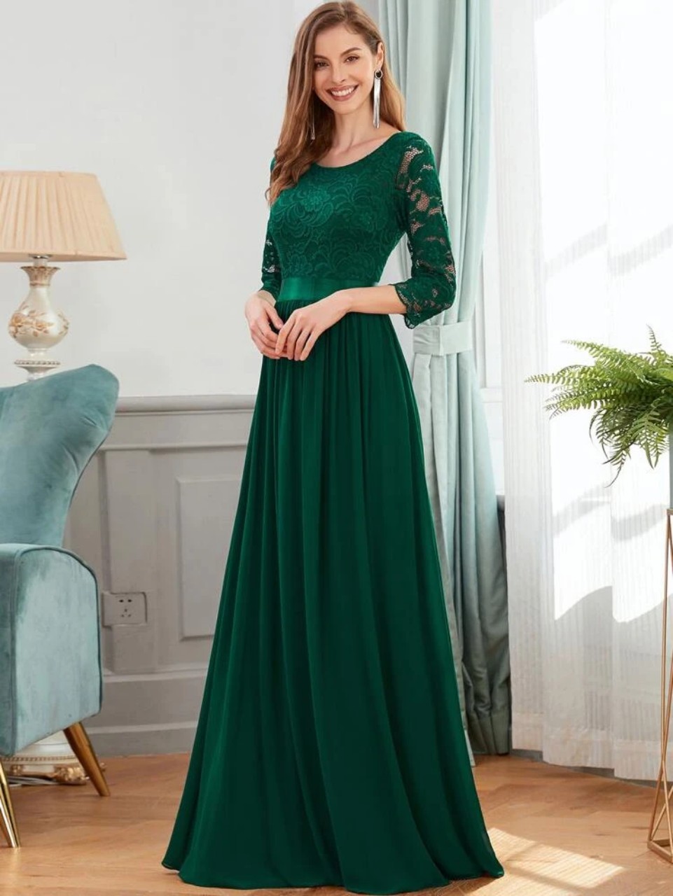 Lace Bodice Chiffon Prom Dress (Green) – CB Shop USA