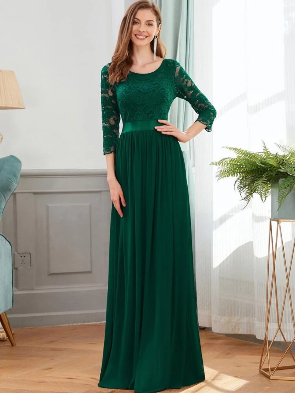 Lace Bodice Chiffon Prom Dress (Green) – CB Shop USA