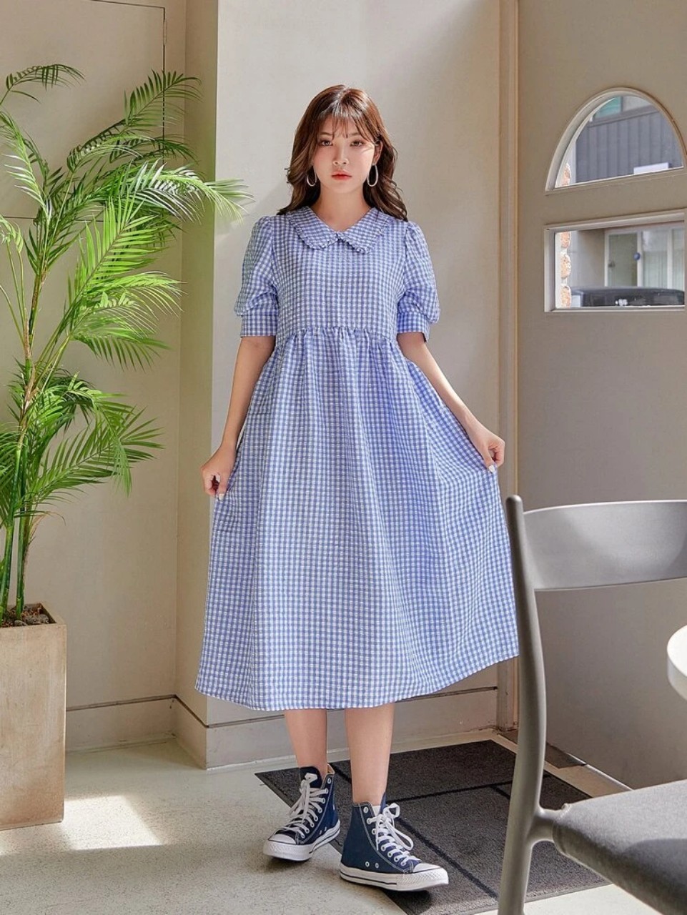 DAZY Gingham Puff Sleeve Babydoll Dress – CB Shop USA