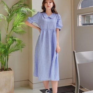 DAZY Gingham Puff Sleeve Babydoll Dress