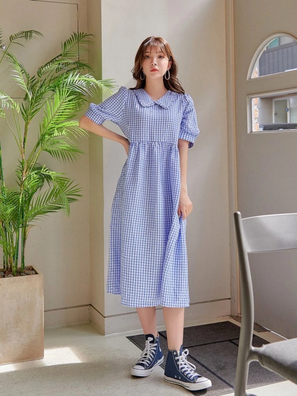 DAZY Gingham Puff Sleeve Babydoll Dress – CB Shop USA