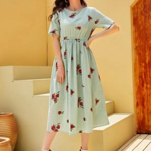 Floral Short Sleeve A-line Dress