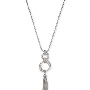 Silver-Tone Pavé Hoop & Chain Tassel Pendant Necklace
