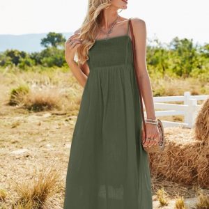 Solid Backless Cami Dress (Army Green)
