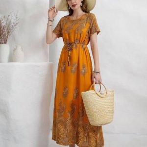 Floral Print Belted Dress (Mustard Yellow)