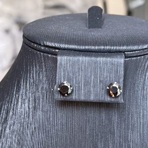Black Round Sapphire  Stud Earrings