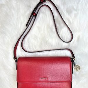 DKNY Bryant Medium Leather Flap Crossbody (BLACK), (RED), (WHITE)