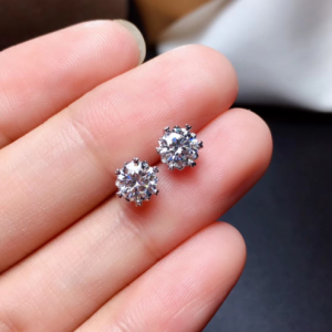 Moissanite Stud Earrings Round Cut 18K White Gold