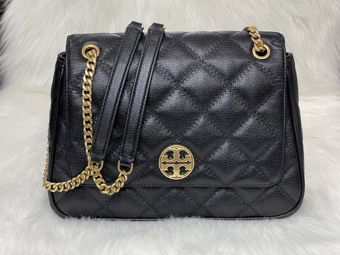 Tory Burch Britten Leather Adjustable Shoulder Bag/Crossbody in Black 