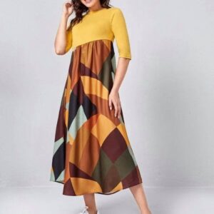 High Waist Colorblock Dress (Yellow)