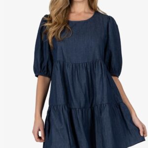 Speechless Cotton Tiered Mini Dress (Dark Blue)
