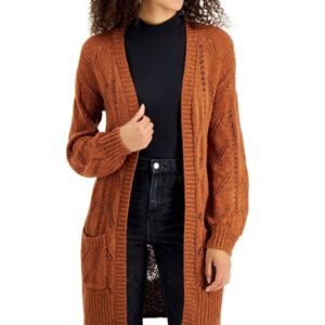 Pointelle Open-Front Cardigan (Copper Rose)