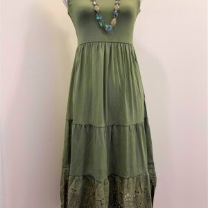 Eyelet-Hem Midi Dress ( Cool Olive )
