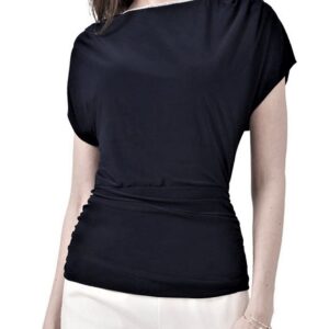 Solid Ruched-Waist Top (Black)