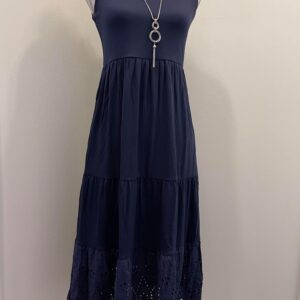 Eyelet-Hem Midi Dress ( Navy Blue )