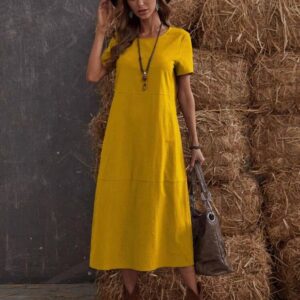 Solid Short Sleeve Tunic Dress (Yellow)