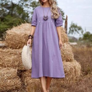 Solid High Waist Smock Dress (Lilac Purple)