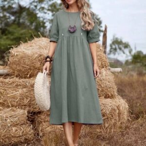 Solid High Waist Smock Dress (Mint Green)