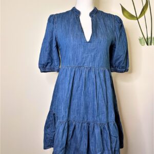LINEN A line Dress (Blue)