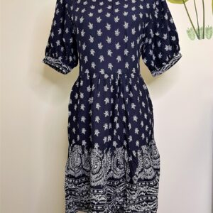 PAISLEY SS PUFF TIER DRESS ( Dark Blue )