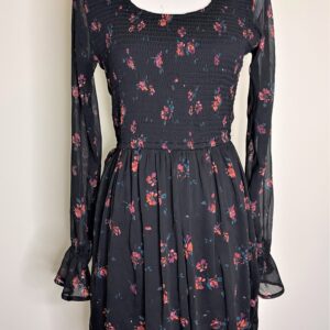 Shirred A-line  Dress (Black)