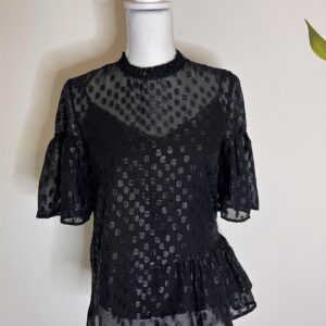 Polka-Dot Peplum Top (Black)