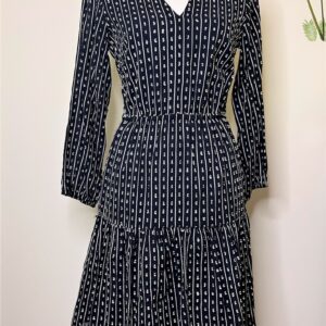 Dot Puff-Sleeve Midi Dress (Dark Blue )