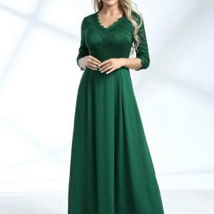 Zip Back Lace Bodice Chiffon Prom Dress