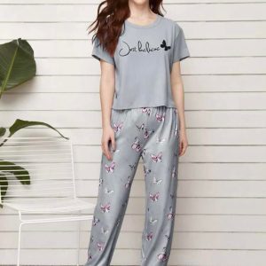 Butterfly And Letter Graphic Pajama Set