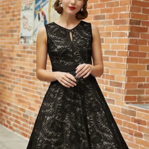 Kate Kasin Keyhole Neck Lace Dress (Black)