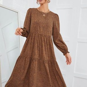 Leopard Print Flounce Sleeve Dress