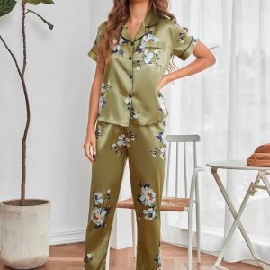 Floral Print Satin Top & Pants Night Set