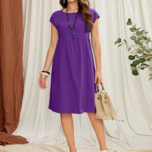 Solid Cap Sleeve Smock Dress