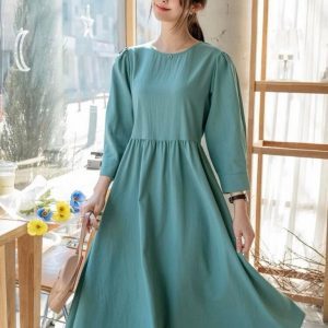 DAZY Puff Sleeve Solid Dress